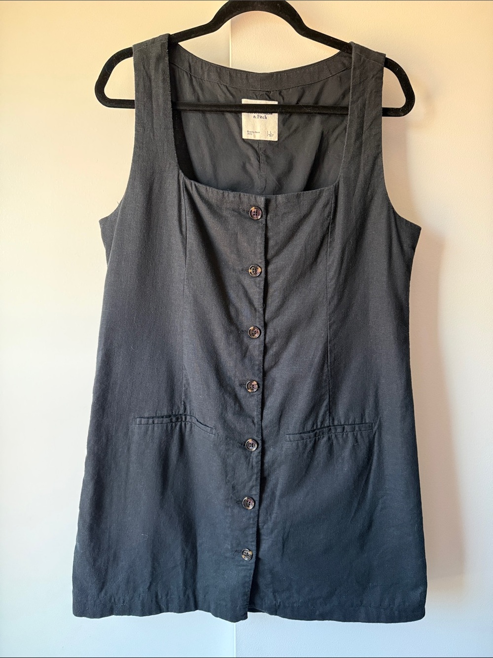 A&F Mara Black Squareneck Linen-Blend Vest Mini Dress